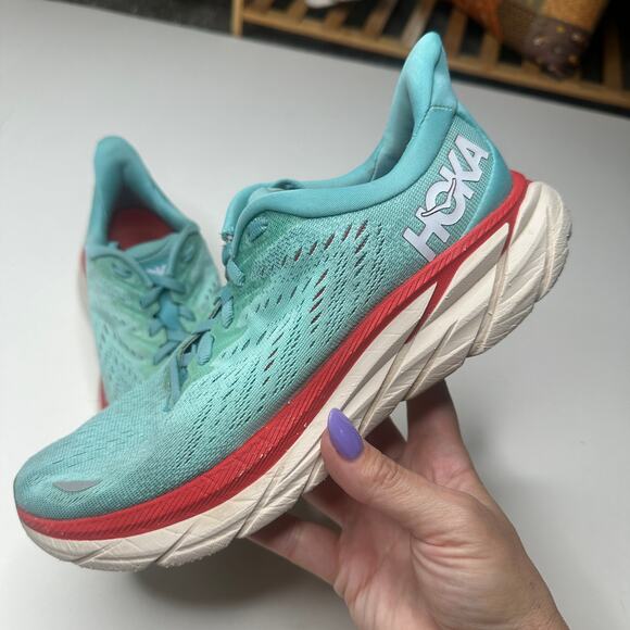 Hoka One One Shoes - Hoka Clifton 8 Aquarelle Eggshell Sneakers